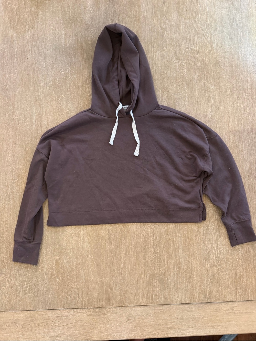 Better / Together  Mocha Cropped Oversized Hoodie XS Thumbhole Cuffs